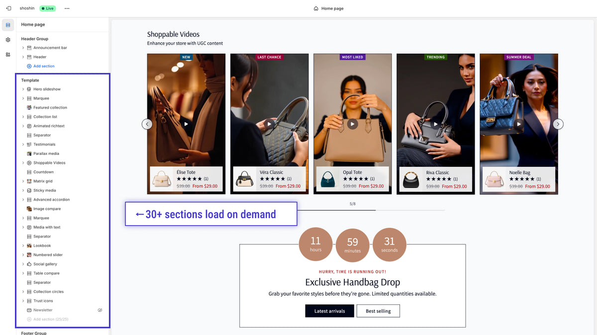 Shoshin theme - section load on demand